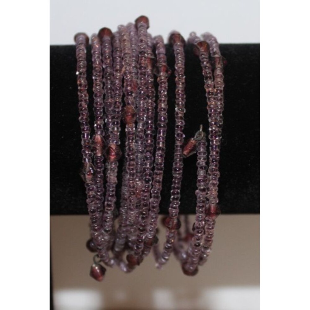 Multi Strand Purple Beaded Statement Wrap Braclet with Garnet Toned Accents